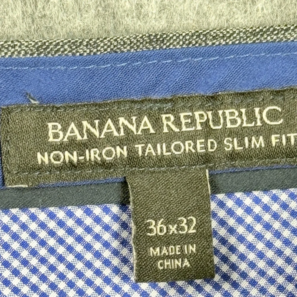 Banana Republic Dress Pants Mens 36x31 Gray Heather Tailored Slim Fit‎ Non Iron